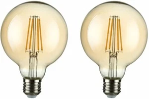 2 X AMBER G95, E27 RETRO LED LIGHT BULBS ENERGY RATING A+ BEAUTIFUL IN ANY ROOM - Picture 1 of 5