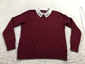 Milano Top Womens XL Red White 1/4 Buttons Collared Accent Long Sleeve - Picture 1 of 17