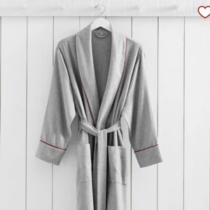Pottery Barn Herren Vincent Flanell Morgenmantel Spa Baumwolle Twill XXL grau rot Borte Neu mit Etikett - Bild 1 von 10