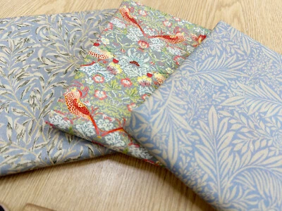 FAT QUARTER FABRIC BUNDLE - William Morris Grey Floral Bird Print Fabric - Image 1 of 4