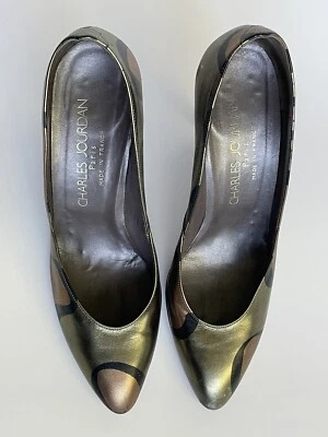 Charles Jourdan France Leather Pumps Vintage 90's CAMO PRINT Heels Womens 8.5 - Image 1 of 4