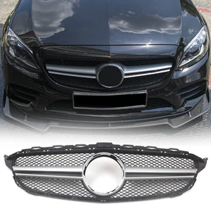 Mesh Style Silver Front Grille For Mercedes Benz C-Class W205 C300 C400 2015-18 - Picture 1 of 11