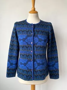 OLEANA Blue Merino Wool/Silk Cardigan, Size:L - Picture 1 of 10