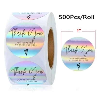 500 adesivos obrigado por apoiar minha pequena empresa rolo holográfico 1" - Imagem 1 de 4
