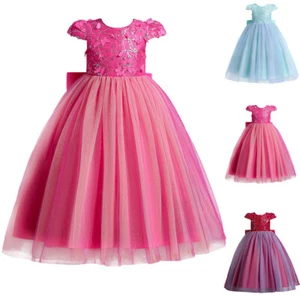 Little Girls Wedding Bridesmaid Lace Long Dress Kids Princess Party Pageant Gown - Picture 1 of 37