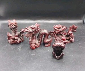 3 Vintage Red Resin Dragon with Ball Cinnabar and Monkey/Monk? - Picture 1 of 24