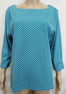 Blusa KAREN SCOTT Talla XL Azul Turquesa Estampado de Lunares Mezcla de Algodón Top Foto 1 de 4