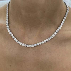 Tennis Necklace Round Lab-Created Diamond 6.78ct F/VS 14K White Gold Cluster - Picture 1 of 7
