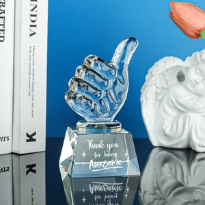 Crystal Thumb Trophy Glass Hand Gesture Thumb up Trophy For Anniversary Gift - Picture 1 of 18