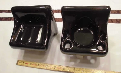 Juego de fregadero negro brillante y audaz... Jabonera de cerámica... Soporte para taza y cepillo de dientes, nuevo Foto 1 de 4