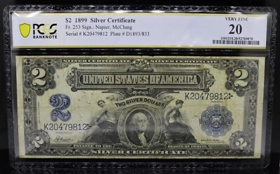 1899 $2 Silver Certificate Fr#253 Napier/McClung PCGS VF20 - Image 1 of 2