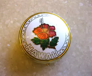 Nice Cloisonne Hibiscus Pill Holder / Hawaii / 3 Compartments - Picture 1 of 7