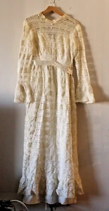 Vintage 1970er Prairie Kleid Spitze langarm Hippie kein Größenetikett handgefertigt? - Bild 1 von 8
