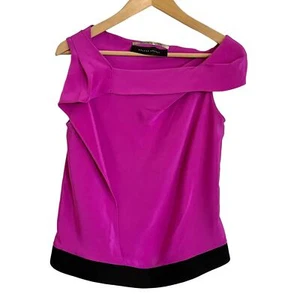 Roland Mouret Silk Asymmetrical Drape Front Sleeveless Boatneck Magenta Top - Picture 1 of 9