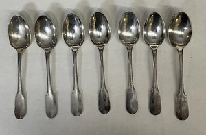 SET OF 7 CHRISTOFLE CLUNY SILVER PLATED TEASPOONS Monogramed on Back "af" 5.5" - Picture 1 of 6