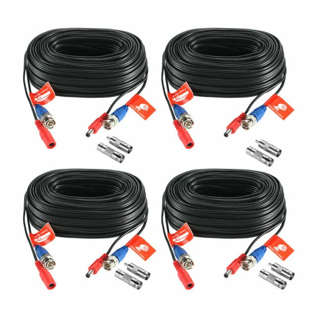 ZOSI 100ft HD CCTV Video Power Wire for Security Camera DVR System - 4 Pieces Black