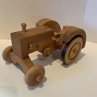 Vintage Handmade Tractor Wood 9.5” Long 6” Wide. Rolls - Image 1 of 4