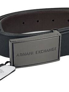 Armani Exchange plaque Reversible buckle leather belt in Black 118cm 47” Approx