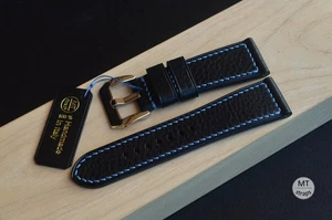 26 mm Cinturino artigianale pelle volanata nera Pam Italy Handmade Leather Strap - Picture 1 of 15