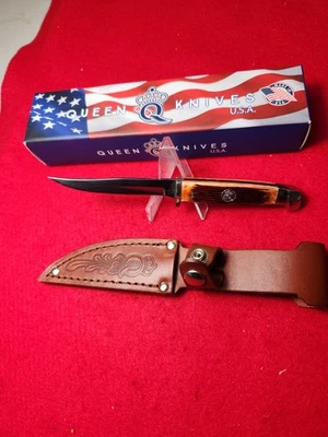 Queen USA  QAWB 63 Amber Winter bottom BoneFixed Blade Hunter Knife New In Box - Image 1 of 4