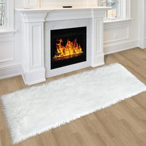 2x6 Weiß Läufer Teppich, Kunstfell Schaffell Teppiche für Wohnzimmer, Waschbar Flausch... - Bild 1 von 8