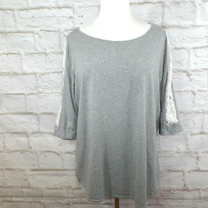 Cacique Sleepwear Size 14/16 Gray & Lace Cotton Blend Sleep Shirt Top - Picture 1 of 7