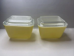 SET OF 2 Vintage PYREX Yellow Refrigerator Dishes 501B 1-1/2 Cup With Lids  - Picture 1 of 9