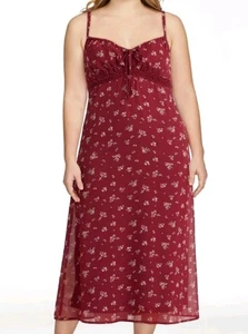 NO BOUNDARIES Cottagecore Dress LARGE Floral Wine Semi-Sheer Y2K Vibe Lace Trim - Picture 1 of 20