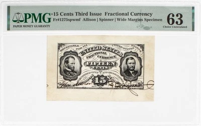 Fr-1275SP, 15c Grant-Sherman Third Issue, Wide Margin Specimen PMG 63 - Image 1 of 4