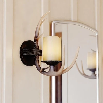 VAXCEL W0032 Yoho 1 Light Bronze Rustic Antler Bathroom Wall Fixture - Image 1 of 4