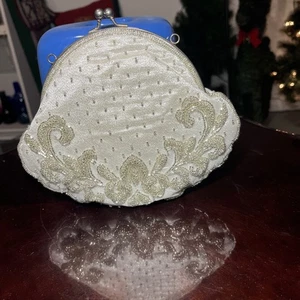 1950s Vintage Beaded Cream Color Sequin Purse Clutch Evening bag - Picture 1 of 10