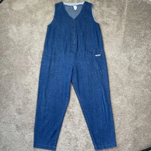 Cherokee Jumpsuit Womens M Blue Denim Tapered Vintage 90s Button Cottage Boho - Picture 1 of 10