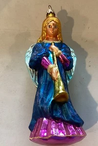 Radko Angel w/ Horn Blue & Pink Grand Heavenly Triumph Christmas Ornament - Picture 1 of 6