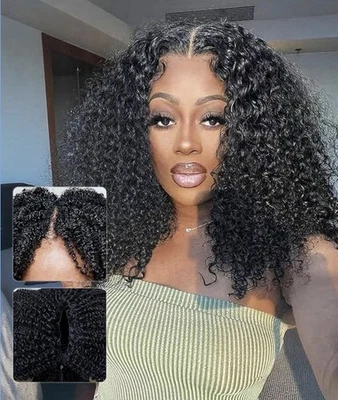 "Peluca de 18"" Queen Virgin Remy QVR parte en V cabello humano rizado rizado sin dejar fuera" Foto 1 de 4