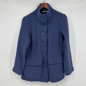 LL Bean Bellandi Boiled Wool Coat Womens M P Blue Jacket Button Up - Picture 1 of 10