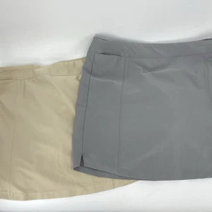 Lot 2 Adidas Skorts Skirted Shorts Tennis Golf Khaki Gray Pull On Womens M - Picture 1 of 8