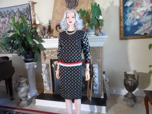 Neu Diane von Furstenberg schwarz Multi Print Wolle Strick Rock Anzug Größe S - Bild 1 von 22