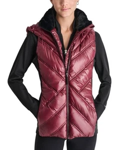 DKNY Damen gefütterte Weste mit Kapuze und Kontrast Scuba und Teddy Kunstfellkragen S - Bild 1 von 6