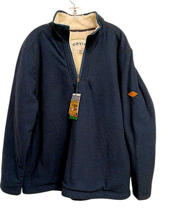 Felpa pullover Orvis 1/4 zip nuova con etichetta taglia XL blu navy sherpa foderata tasche 140€ - Foto 1 di 19