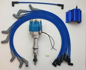 Ford 289 302 BLUE SMALL CAP PRO-BILLET Distributor + SPARK PLUG WIRES + 50K COIL - Picture 1 of 1