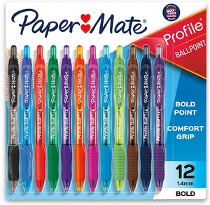 Profile Retractable Ballpoint Pens, Bold (1.4Mm), Assorted Colors, 12 Count - Picture 1 of 12