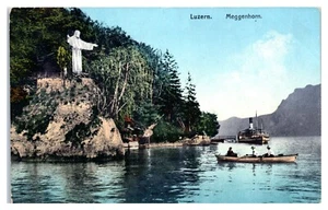Estatua de Jesús Meggenhorn con barcos en el lago en Lucerna Suiza postal - Imagen 1 de 2
