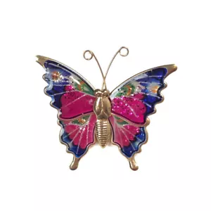 Glitzernde Emaille Vintage Schmetterling Brosche Anstecknadel goldfarben rosa blau - Bild 1 von 4