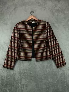 VTG Maggy London Jacket Womens 8 Black Red Gold Metallic Stripe Lurex Ladies - Picture 1 of 5