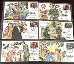 #3345-50 Broadway Songwriters Collins Hand-painted Complete set of 6 FDC - Picture 1 of 7