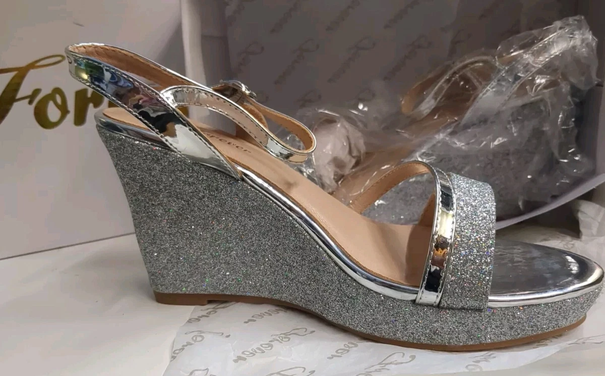 Forever FQ22 Women's Sparkly Strappy Wedge Sandals With Ankle Wrap & Buckle