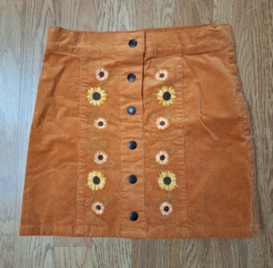 Gymboree Orange Corduroy Embroidered Flowers Adjustable Snaps Skirt Girl's 10 - Picture 1 of 9
