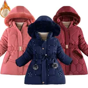 Thick Keep Warm Girls Jacket Hat Plush Collar Hooded Padded Lining Coat for Kids - Picture 1 of 28