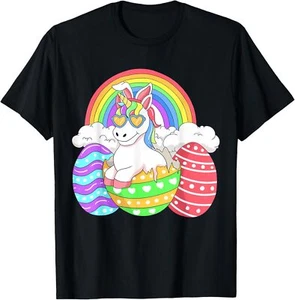 Easter Unicorn Shirt With Eggs Happy Easter Boys Girls Kids T-Shirt Hoodie - Picture 1 of 13