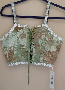 ROMWE Corset Tops Lace Up Boned Bustier Narrow Strap Camisole Retro Floral NEW S - Picture 1 of 5